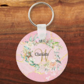 Floral Geode Agate Gold Script Monogram Schlüsselanhänger (Vorderseite)