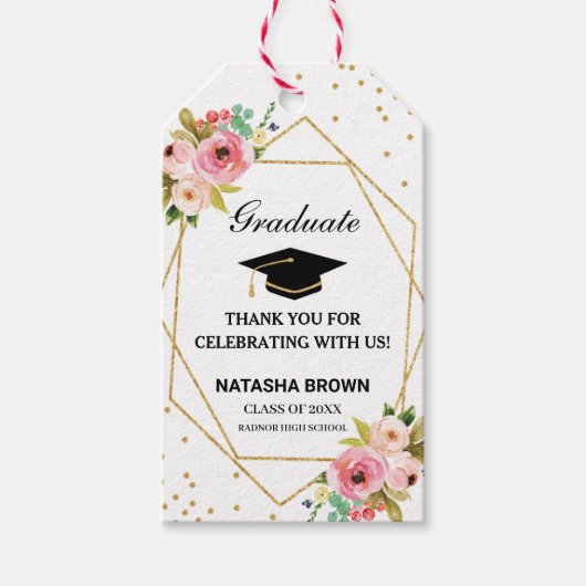 Floral Geometric Gold Glitzer Abschluss Gevor Geschenkanhänger (Vorderseite)