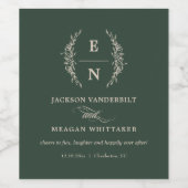 Floral gestapelte Initialen Monogramm-Gastgeschenk Weinetikett (Einzelnes Label)