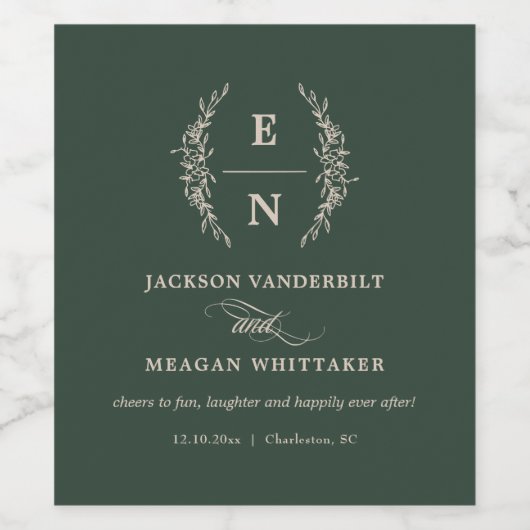 Floral gestapelte Initialen Monogramm-Gastgeschenk Weinetikett (Einzelnes Label)