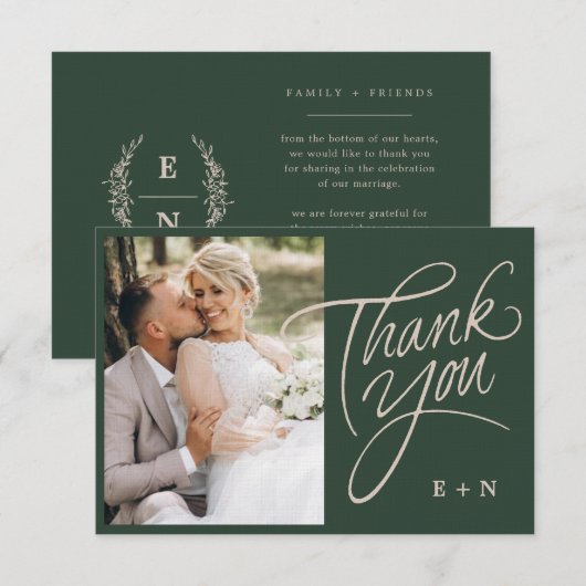 Floral gestapelte Monogram Initials Script Wedding Dankeskarte (Vorne/Hinten)