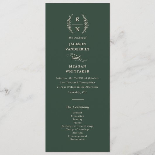 Floral gestapelte Monogramm-Initialen Hochzeit Programm (Vorderseite)