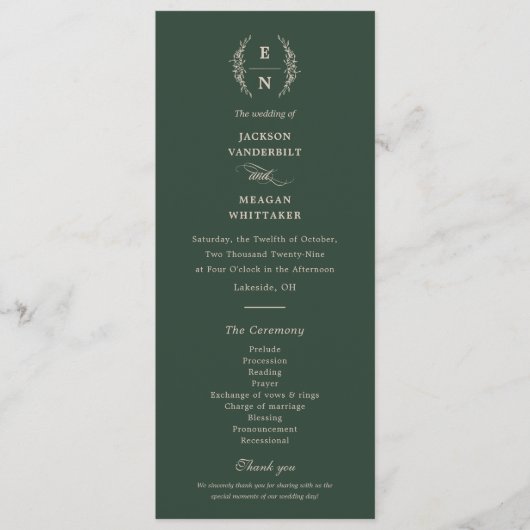 Floral gestapelte Monogramm-Initialen Hochzeitspro Programm (Vorderseite)