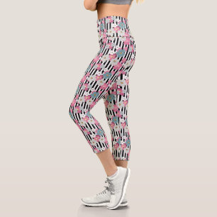 floral, gestreift capri leggings