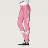 Floral gestreift modern mädchenhaft rosa mit Namen Leggings (Links)