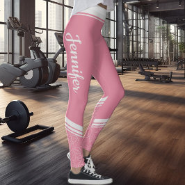 Floral gestreift modern mädchenhaft rosa mit Namen Leggings