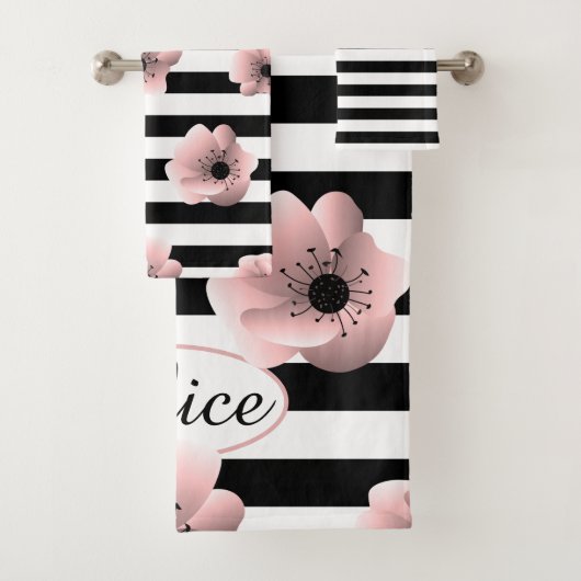 Floral gestreiftes minimalistisches modernes Muste Badhandtuch Set (Insitu)