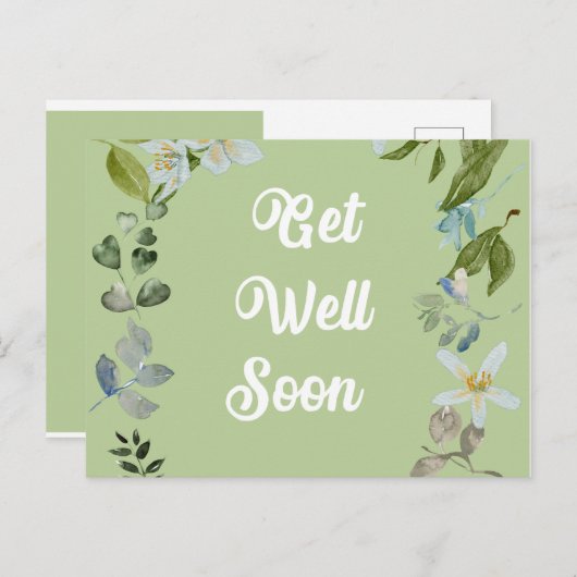 Floral Get Well bald Greetings Ankündigungspostkarte (Vorne/Hinten)