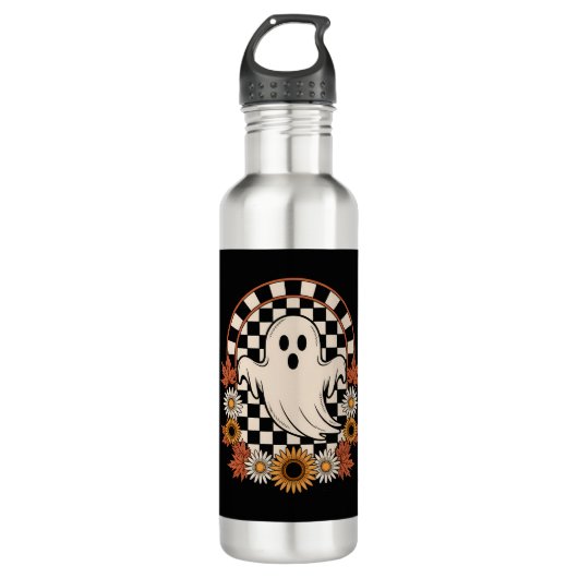 Floral Ghost Fall Boho Halloween Edelstahlflasche (Vorderseite)
