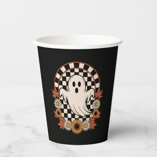 Floral Ghost Fall Boho Halloween Pappbecher (Vorderseite)