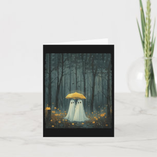 Floral Ghost hält Umbrella Paar Spooky Jahreszeit Karte