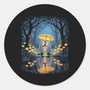 Floral Ghost hält Umbrella Paar Spooky Jahreszeit Runder Aufkleber