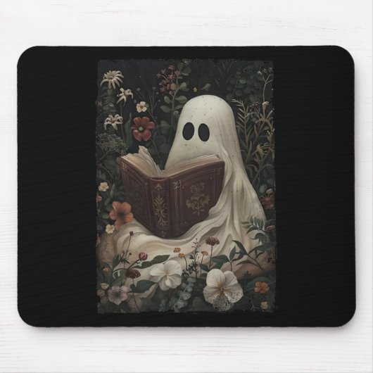 Floral Ghost Reading Buch Halloween Kostüm Gothic Mousepad (Vorne)