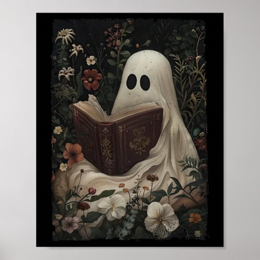Floral Ghost Reading Buch Halloween Kostüm Gothic Poster (Vorne)