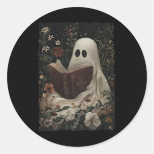 Floral Ghost Reading Buch Halloween Kostüm Gothic Runder Aufkleber