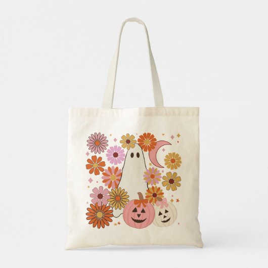 Floral Ghost Retro Halloween Tragetasche (Rückseite)