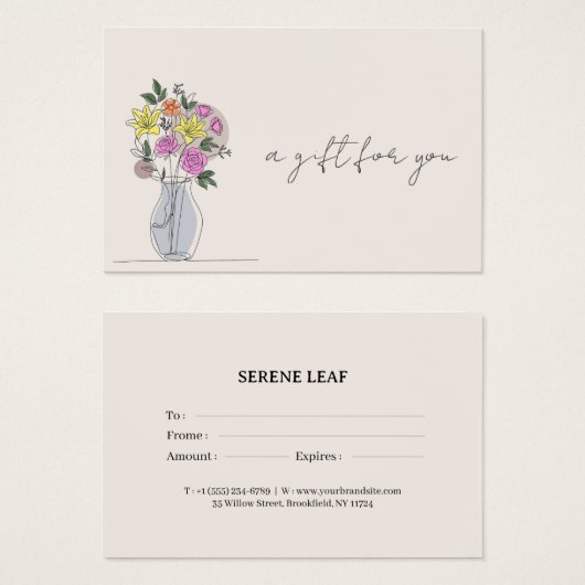 Floral Gift Certificate Card for Small Businesses (Vorne & Hinten)