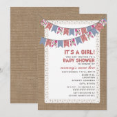 Floral & Gingham Bunting Burlap  Girl Baby Einladung (Vorne/Hinten)