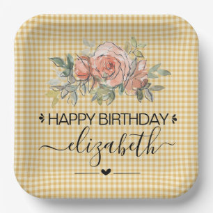Floral Gingham Kariert Happy Birthday Paper Teller