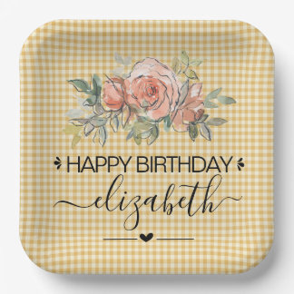 Floral Gingham Kariert Happy Birthday Paper Teller