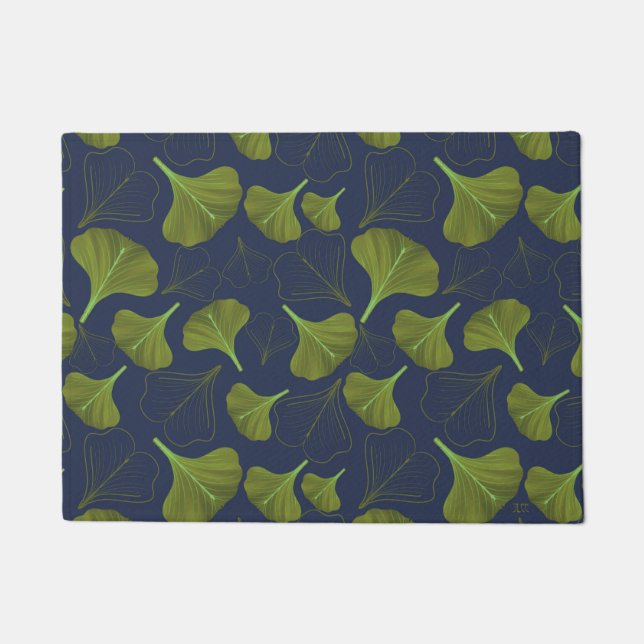 Floral Gingko Leaf blaues Muster Fußmatte (Vorderseite)