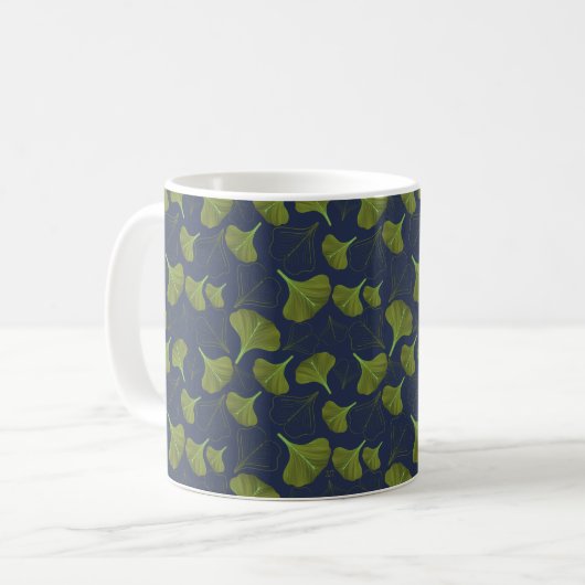Floral Gingko Leaf blaues Muster Kaffeetasse (Vorderseite Links)