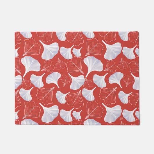 Floral Gingko Leaf Red Pattern Fußmatte (Vorderseite)