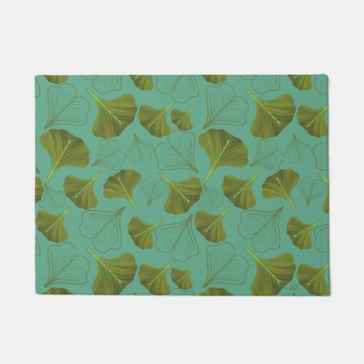 Floral Gingko Leaf Türkismuster Fußmatte (Vorderseite)