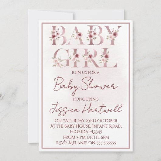 Floral Girl Baby Shower Invitation Einladung (Vorderseite)
