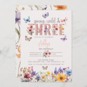 Floral Girl Birthday | 3. Geburtstag Einladung (Vorne/Hinten)