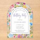 Floral Girl Birthday Party Acryleinladungen (Vorderseite)