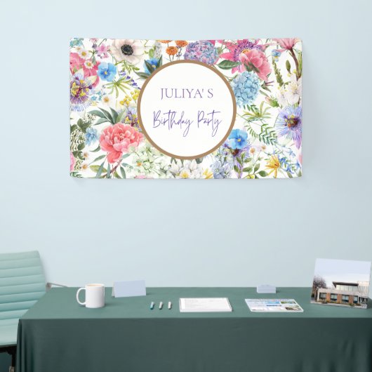 Floral Girl Birthday Party Banner (Messeveranstaltung)