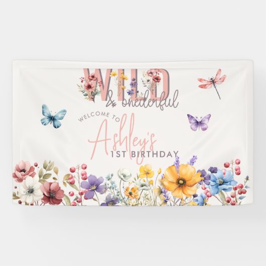Floral Girl Birthday | Wild & freundlich Willkomme Banner (Horizontal)