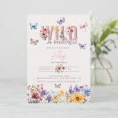 Floral Girl Birthday | Wild & Onederful Einladung (Stehend Vorderseite)