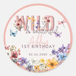 Floral Girl Birthday | Wild & Onederful Favor Runder Aufkleber