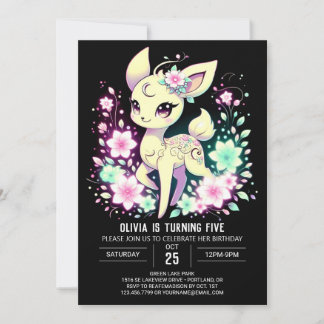 Floral Girl Deer Digital Geburtstag Einladung