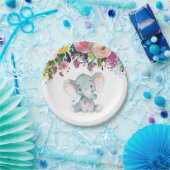 Floral Girl Elephant Babydusche Rosa Papierplatte Pappteller (Party)