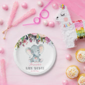 Floral Girl Elephant Babydusche Rosa Pappteller (Party)