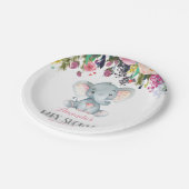 Floral Girl Elephant Babydusche Rosa Pappteller (Schrägansicht)