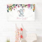 Floral Girl Elephant Babydusche Rosa und Grau Banner (Insitu)