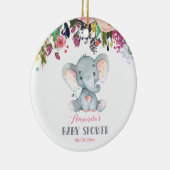 Floral Girl Elephant Babydusche Rosa und Grau Keramik Ornament (Rechts)