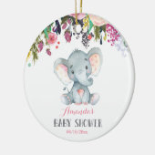 Floral Girl Elephant Babydusche Rosa und Grau Keramik Ornament (Links)