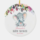 Floral Girl Elephant Babydusche Rosa und Grau Keramik Ornament (Hinten)