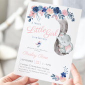 Floral Girl Elephant Navy Blush Baby Dusche Einladung