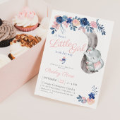 Floral Girl Elephant Navy Blush Baby Dusche Einladung