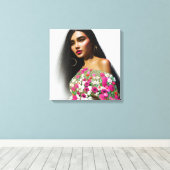 Floral Girl Illustration 3D Art Leinwanddruck (Insitu (Holzboden))