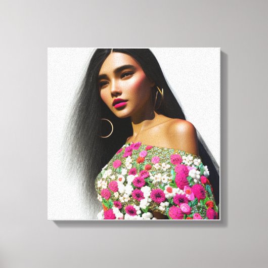 Floral Girl Illustration 3D Art Leinwanddruck (Vorderseite)