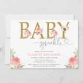 Floral Girl streuen, rot pinkfarbenes Gold elegant Einladung (Vorderseite)