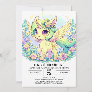 Floral Girl Unicorn Digitaler Geburtstag Einladung