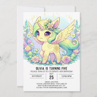 Floral Girl Unicorn Digitaler Geburtstag Einladung
